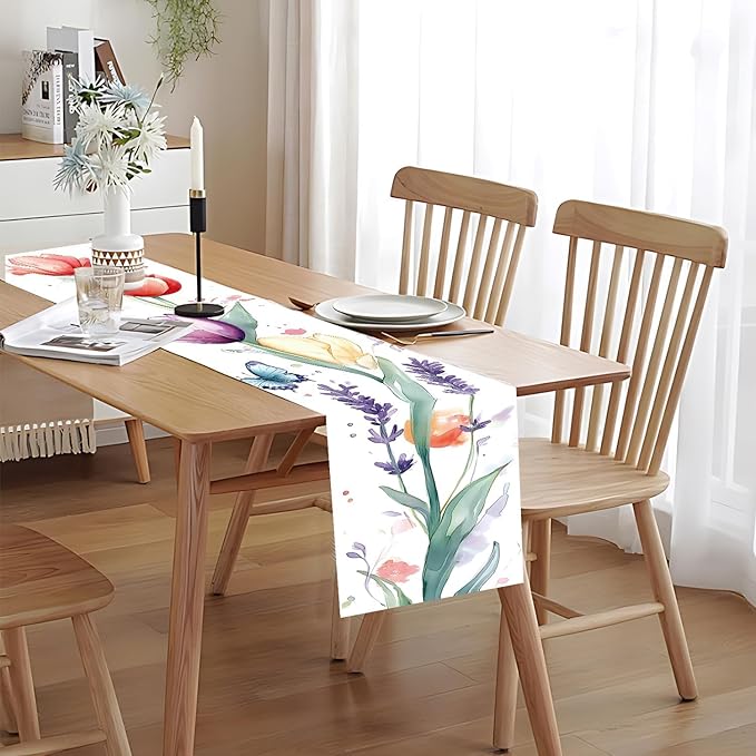Elegant Hand-Painted Watercolor Floral Table Runner – Spring Tulip & Lavender - Image 5