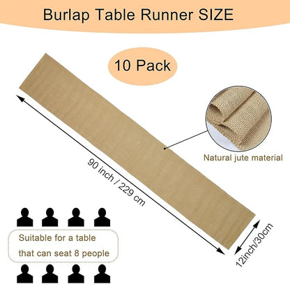 10 Pack 12 x 90 Inch Natural Burlap Table Runners, Rustic Jute Table Runner and - Image 2