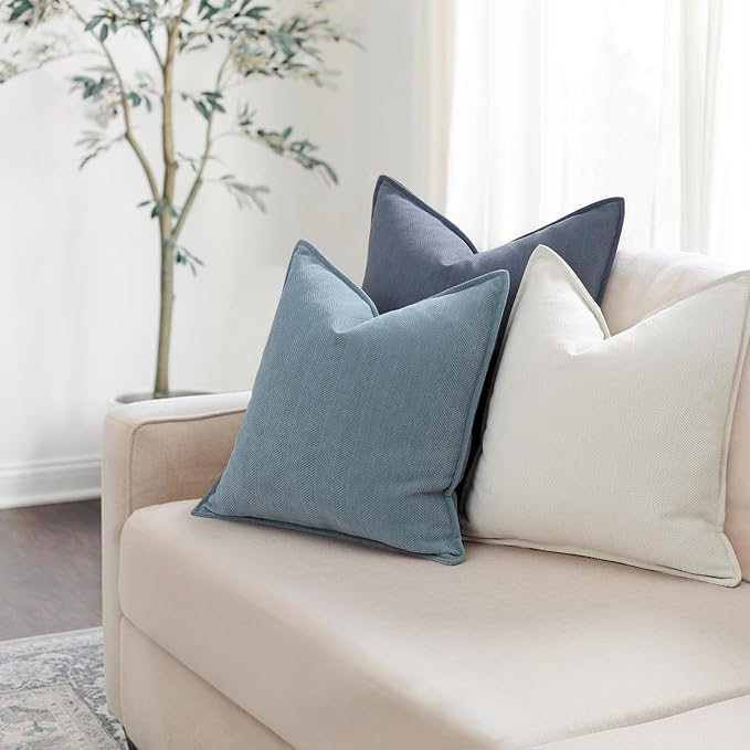 ZWJD Dusty Blue Pillow Covers 24x24 Inch Set of 2 Chenille Throw Pillow Covers - Image 3