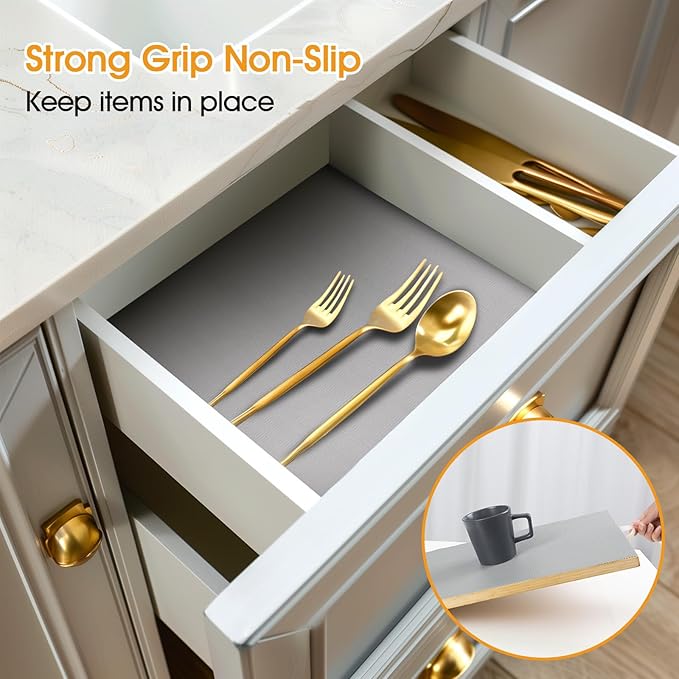 Shelf and Drawer Liner for Kitchen Cabinets Non-Adhesive, Strong Grip Non-Slip - Image 2