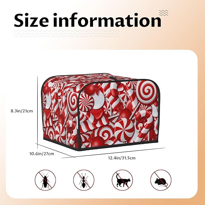 Red And White Christmas Candy Canes 4 Slice Toaster Cover, Waterproof Toaster - Image 6