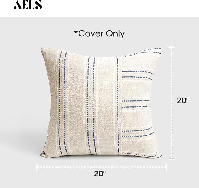 AELS 20x20 Decorative Farmhouse Linen Throw Pillow Covers, Boho Textured Pillow - Image 2