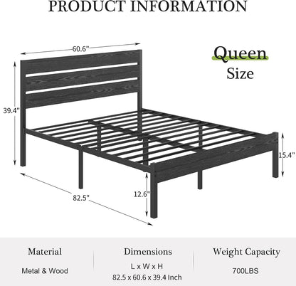 vecelo queen size bed frame - heavy-duty metal, close-up detail