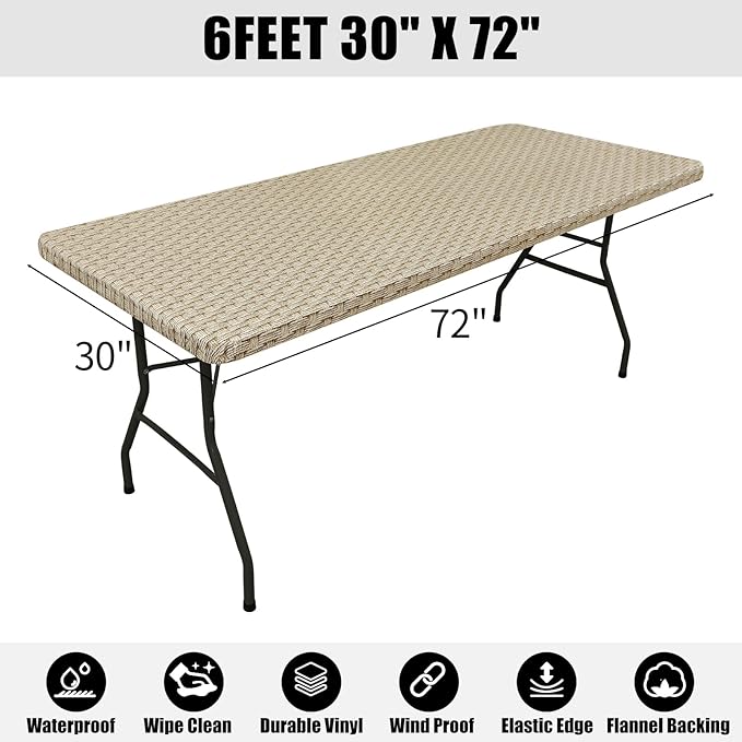 Smiry Rectangle Picnic Tablecloth, Wipeable Flannel Backed Table Covers - Image 6