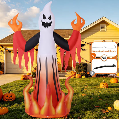 Halloween Inflatables 8FT Scary Ghost with Flames for Outdoor Yard Decor