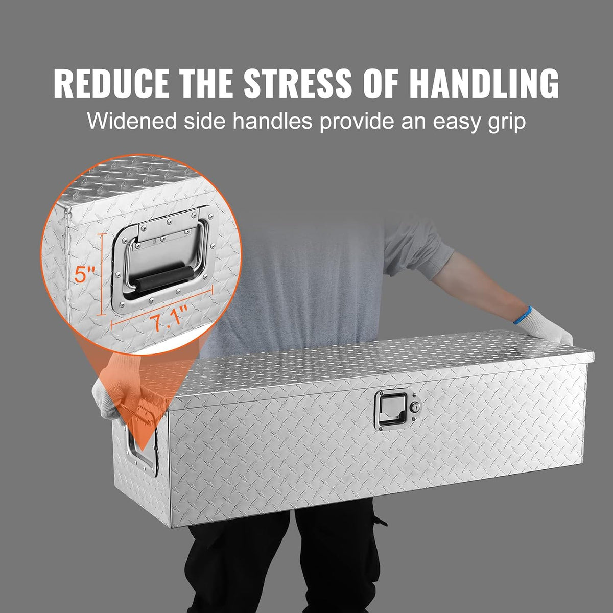 vevor heavy duty aluminum truck bed tool box showing dimensions