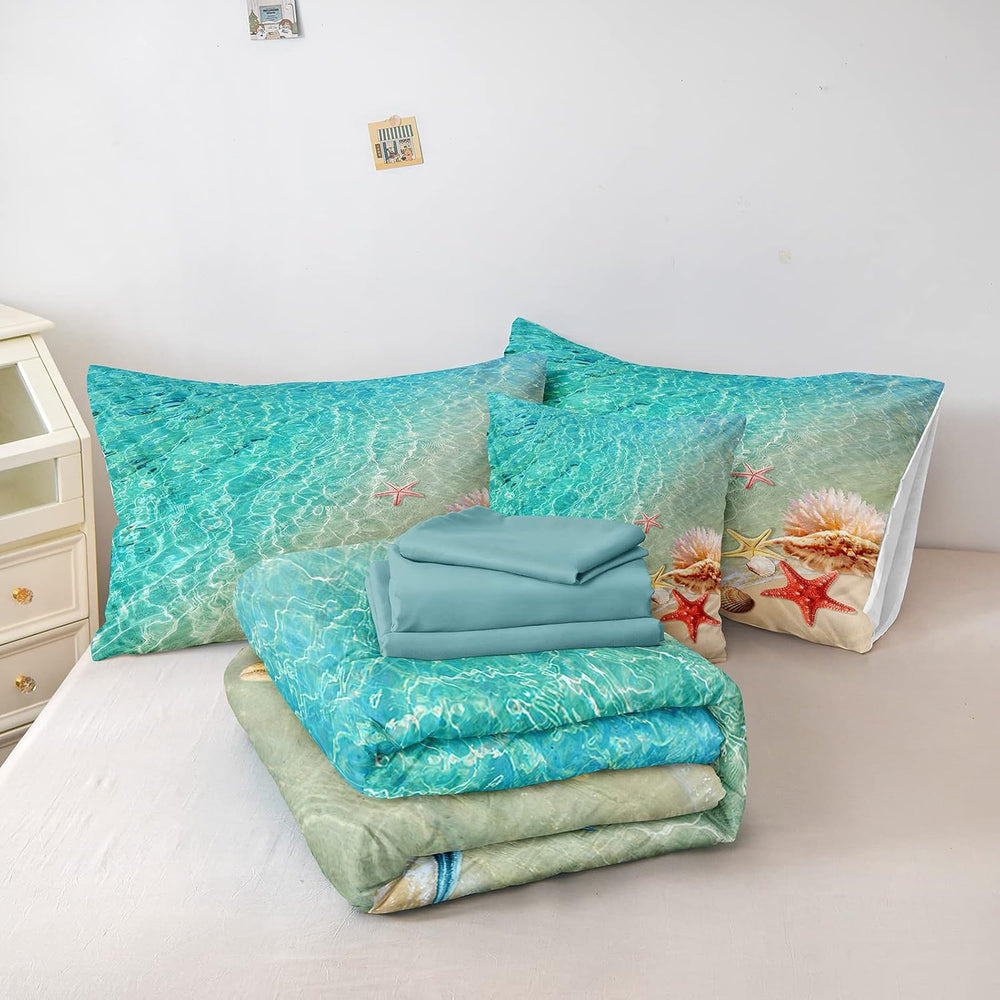 Merryword Ocean Beach Comforter Set Twin Size 6 Pieces Bed in a Bag Coastal S...