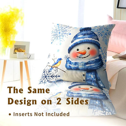 Winter Snowman Throw Pillow Covers 20x20 inch Set of 2 Christma Snowman Blue - Image 5