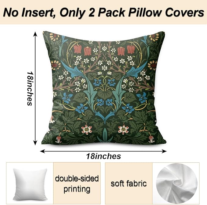 Vintage Flowers Throw Pillow Covers, Pillow Covers 18x18, Retro Botanical - Image 2