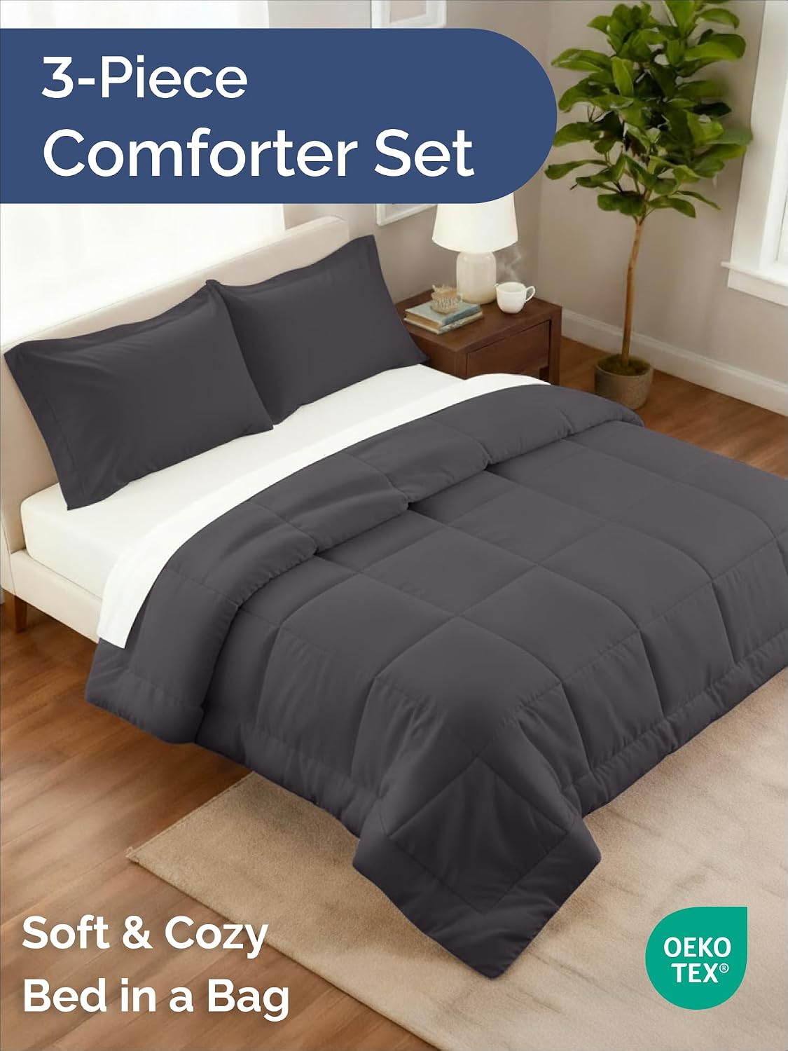 full comforter set - dark grey bedding for shown in use