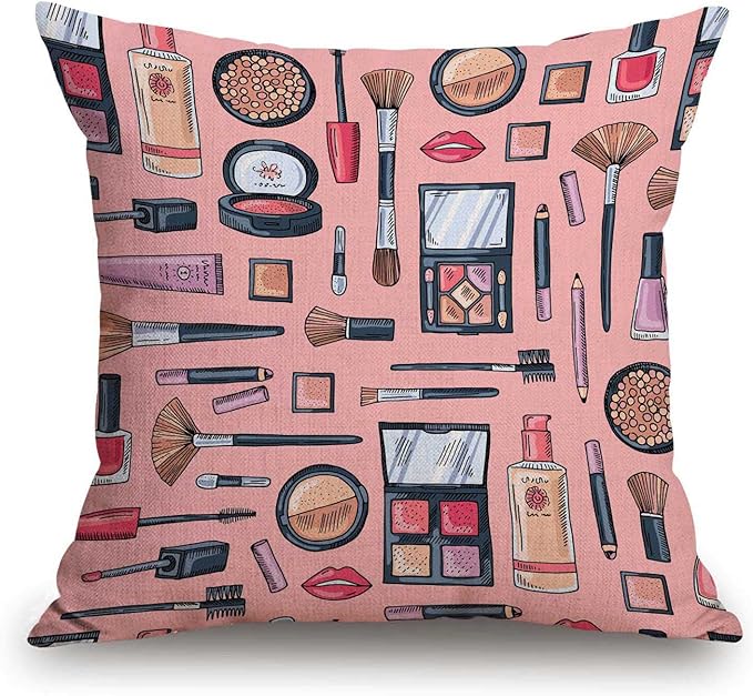 TSSOHU Throw Pillow Case Makeup Pattern Cotton Linen Square Cushion Cover - Image 3