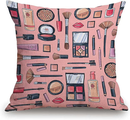 TSSOHU Throw Pillow Case Makeup Pattern Cotton Linen Square Cushion Cover - Image 3