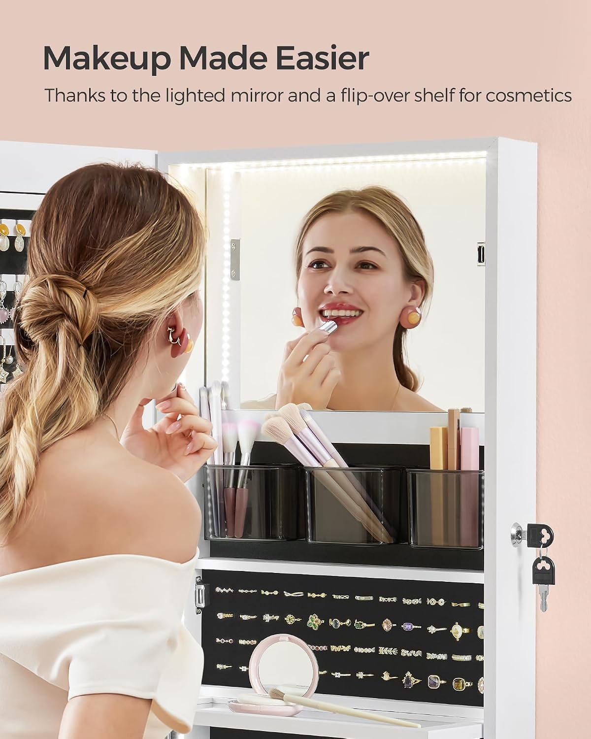 songmics jewelry cabinet armoire with mirror, wall or on a desk or shelf
