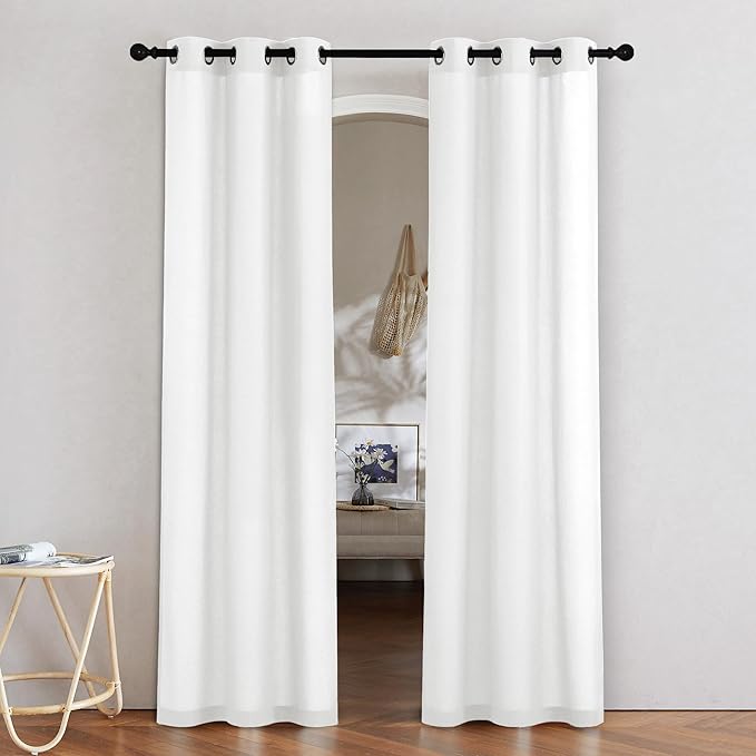 NICETOWN White Linen Doorway Curtains 80 inches Long, Grommet Thick Linen Weave by NICETOWN