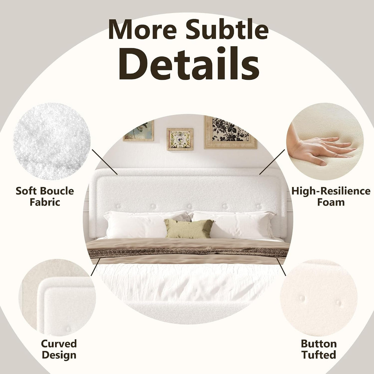 king size boucle bed frame with adjustable headboard, package contents