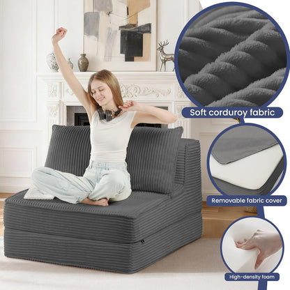 folding sofa bed, convertible sleeper chair with pillow,corduroy on a desk or shelf