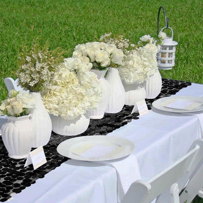 3 Packs Black Sequin Table Runner 12 x 108 Inch Glitter Rectangle Big Sequin Table Runner for Wedding Party Birthday Christmas Halloween Decoration