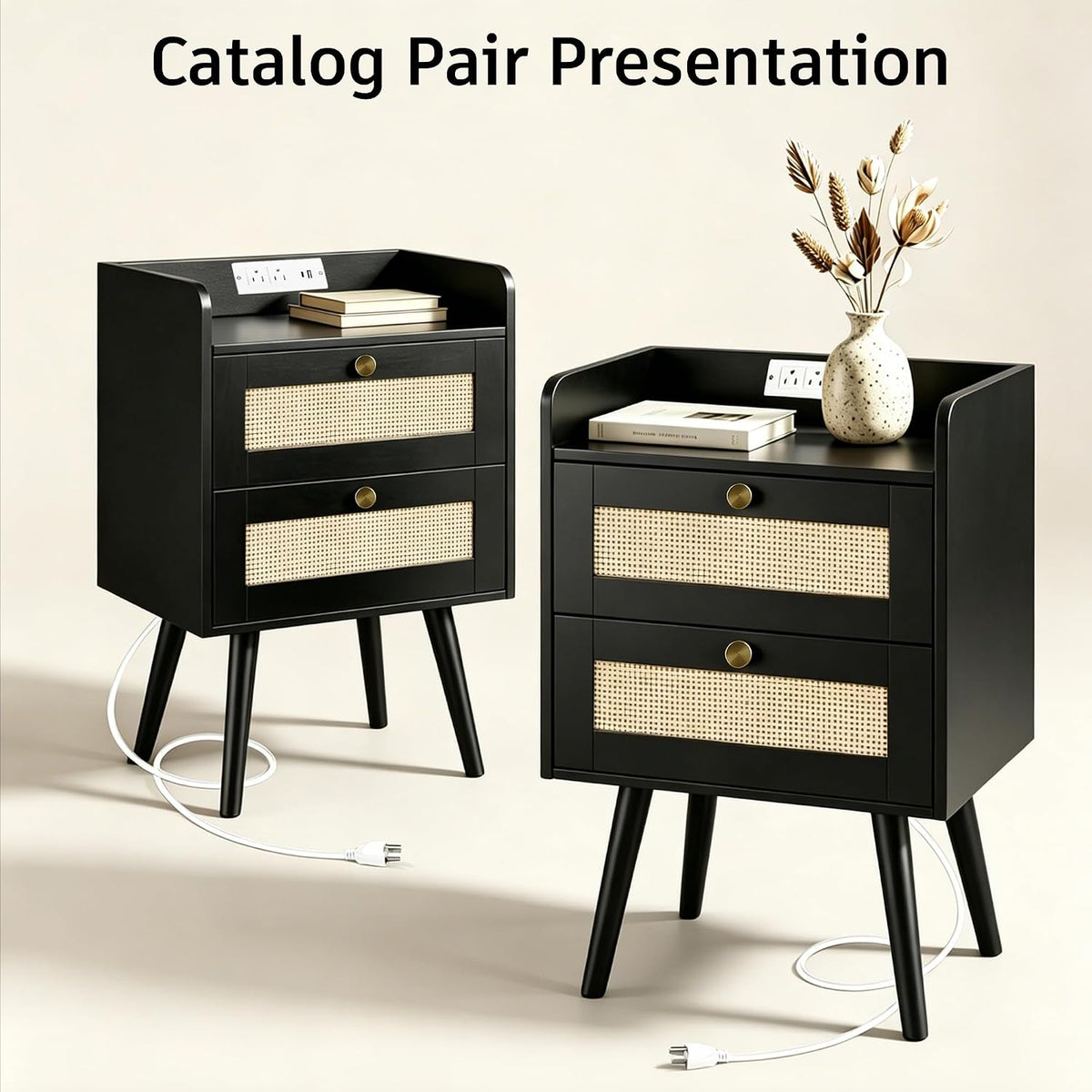 rattan nightstands set of 2, boho bedside table, package contents
