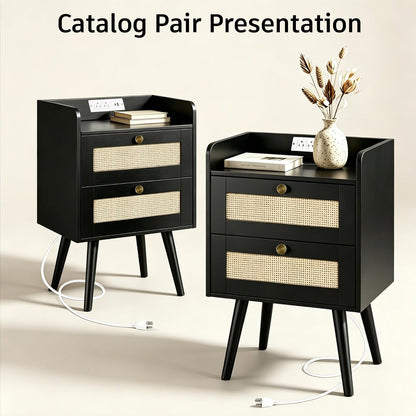 rattan nightstands set of 2, boho bedside table, package contents