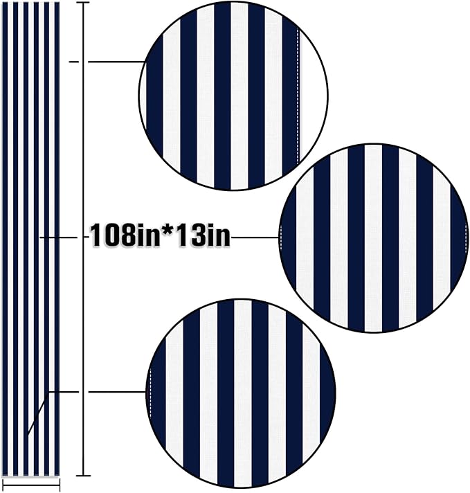 Navy Blue and White Striped Table Runner Nautical Theme Birthday Party - Image 3