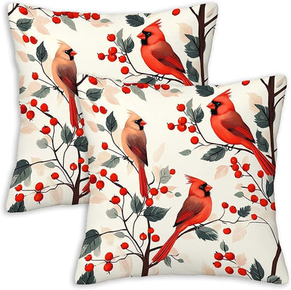 Red Cardinal Bird Throw Pillow Covers 18x18 Set of 2, Home Decorative Cushion by Unknown
