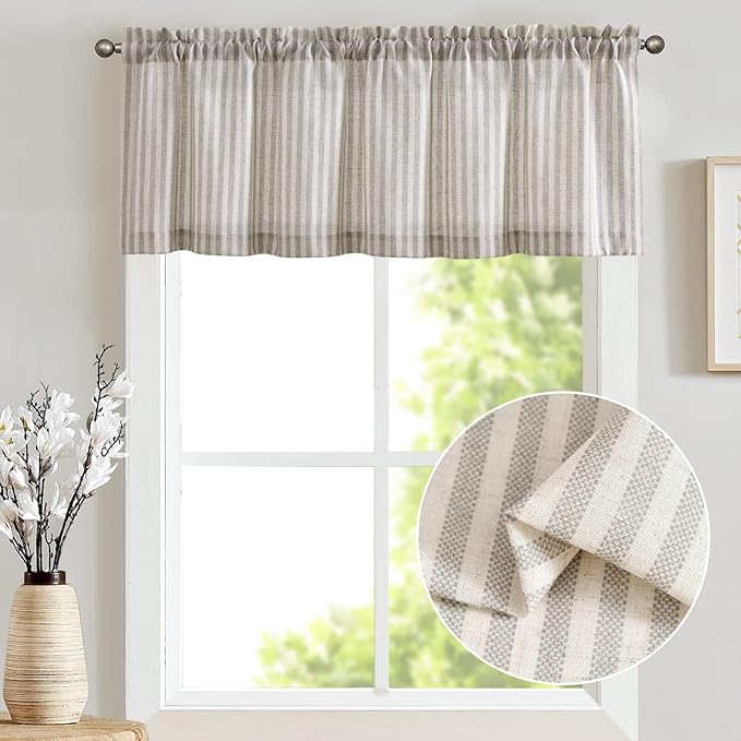 jinchan Valance Curtain Linen Textured Striped Window Curtain - Image 2