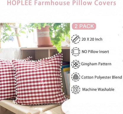 HOPLEE Red Throw Pillow Covers Farmhouse Gingham Pillow Covers - Image 2