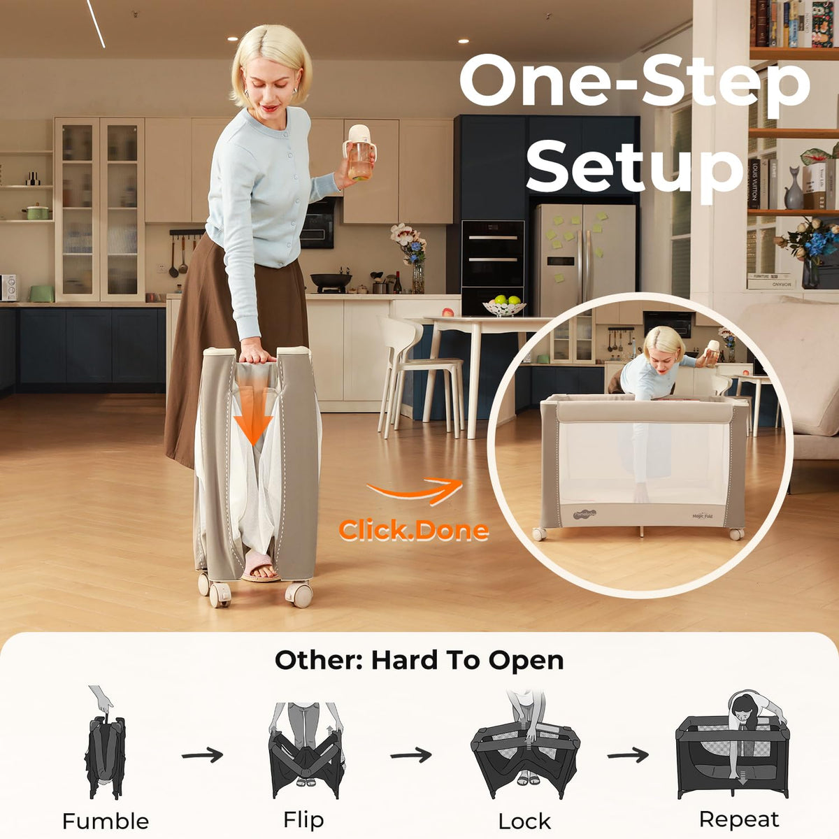 pamo babe deluxe pack and play with bassinet shown in use