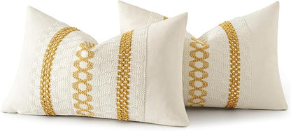 MIULEE Set of 2 Mustard Yellow Boho Decorative Lumbar Pillow Covers 12x20 Inch - Image 8