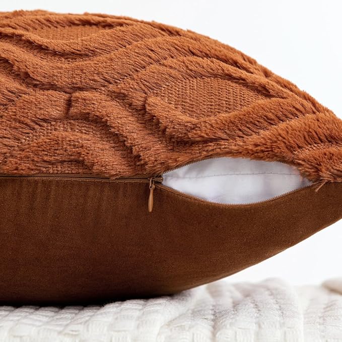 MIULEE Burnt Orange Fall Throw Pillow Covers 20x20 Inch, Soft Plush Faux Wool - Image 3