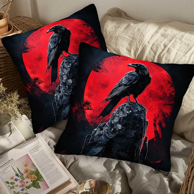 Raven Throw Pillow Covers Set of 2 | 18x18 Inches Cushion Cases - Image 3