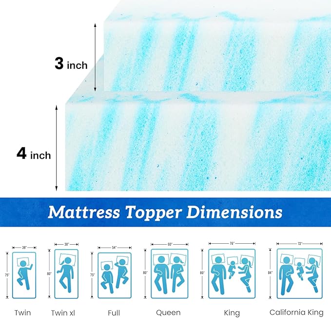 Sweetcrispy Mattress Topper Full, 3 Inch Thick Memory Foam Gel Infused Cooling - Image 2