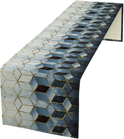 Geometric Blue Marble Table Runner Abstract Hexagon Pattern Texture Table Runner by ShiTingYu