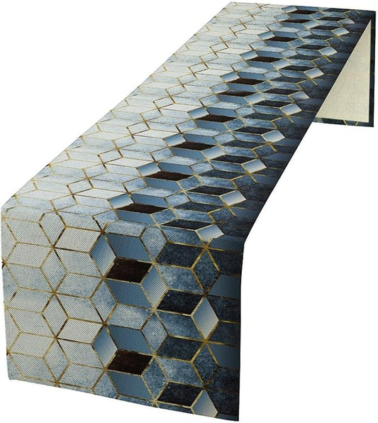 Geometric Blue Marble Table Runner Abstract Hexagon Pattern Texture Table Runner by ShiTingYu
