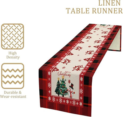 Merry Christmas Table Runner, Snowman Deer Elk Christmas Tree Table Runners - Image 3