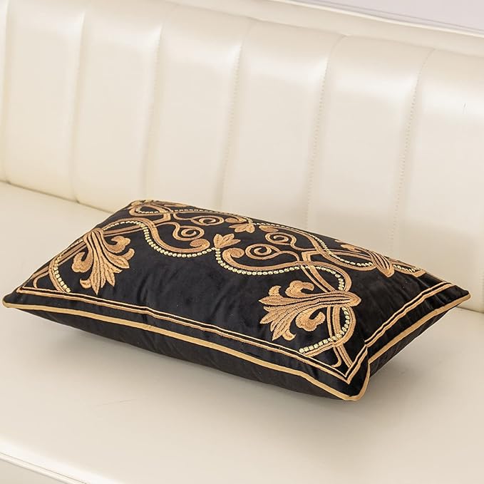 Aeckself European Floral Pillow Cover 12x20 Inch, Luxury Velvet Embroidered - Image 3