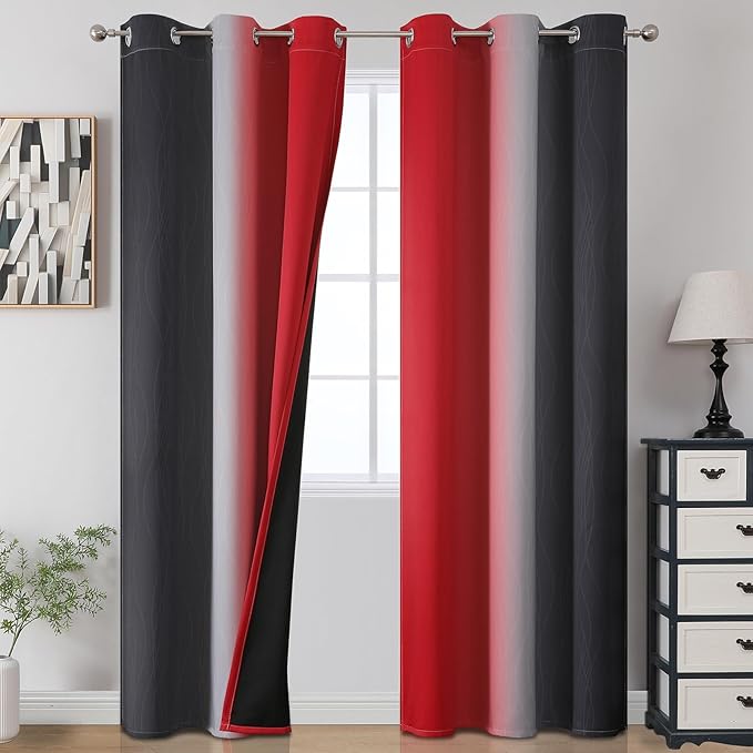 Estelar Textiler Black and Red Blackout Curtains, 100% Ombre Blackout Curtains by ESTELARTEXTILER