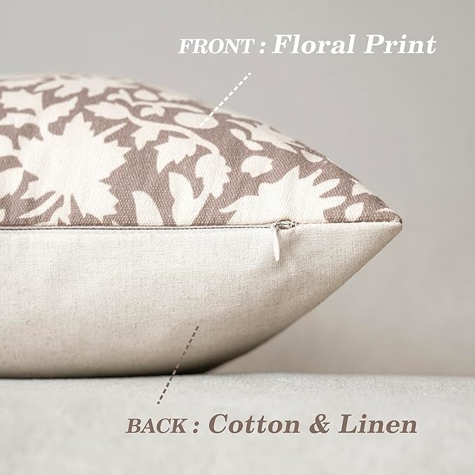 Foindtower Set of 2 Decorative Neutral Floral Throw Pillow Covers Accent - Image 2