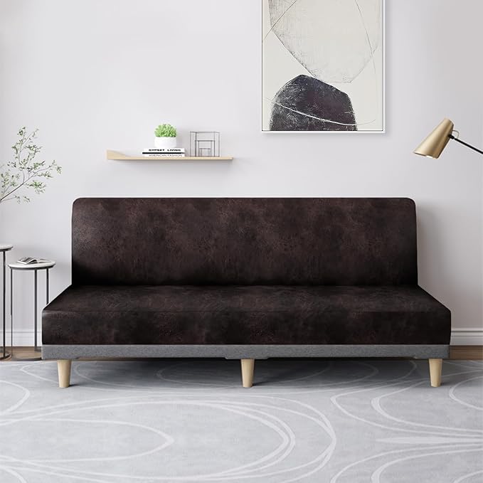 molasofa Leather Like Stretch Futon Slipcover Armless Futon Bed Sofa Cover - Image 3