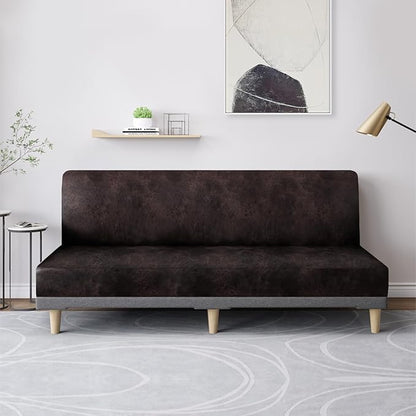molasofa Leather Like Stretch Futon Slipcover Armless Futon Bed Sofa Cover - Image 3