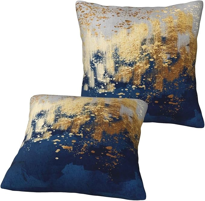 Navy Blue and Gold Pillow Covers 18 x 18 inch Set of 2 Decorative Cushion - Image 2