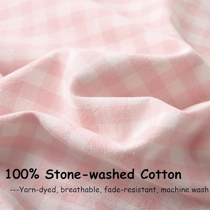 2 Pack Blush White Plaid Ruffle Gingham Throw Pillow Covers, 100% Washed Cotton - Image 7