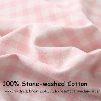2 Pack Blush White Plaid Ruffle Gingham Throw Pillow Covers, 100% Washed Cotton - Image 7