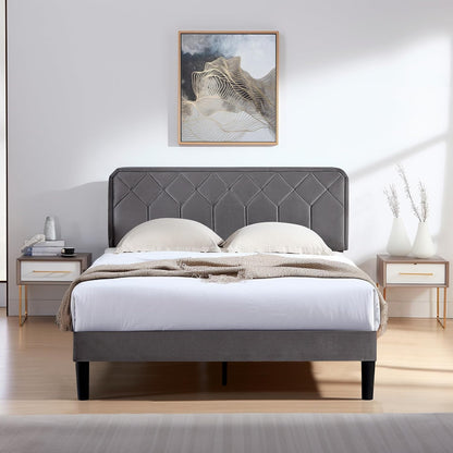 vecelo queen size bed frame, velvet upholstered platform, package contents