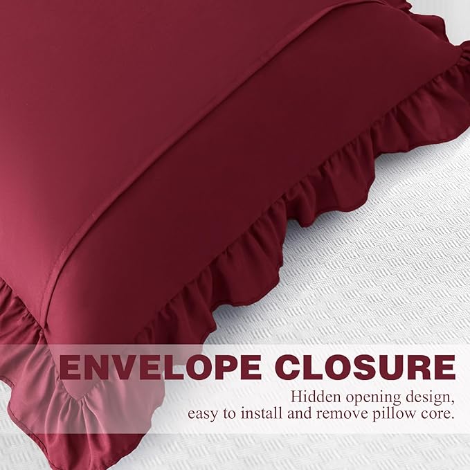 KKJIAF Ruffle Pillow Cases 24x24 Inches, Burgundy Square Ruffled Pillow Covers - Image 6