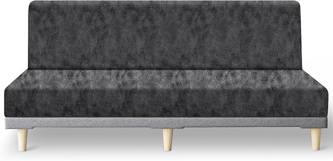 molasofa Leather Like Stretch Futon Slipcover Armless Futon Bed Sofa Cover by Molasofa