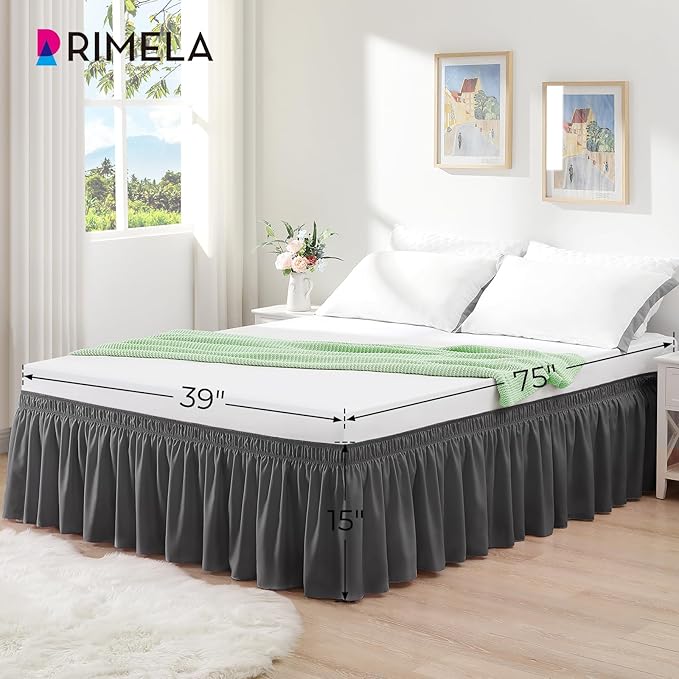 RIMELA Dark Grey Bed Skirt for Queen Size Beds & Matresses Wrap Around Elastic - Image 8