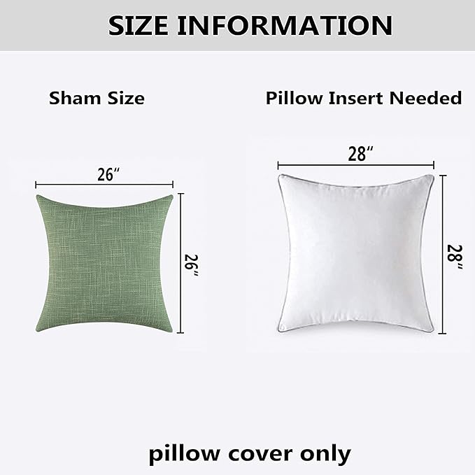 Kevin Textile Set of 2 Sage Green Pillow Covers 26 x 26 Inch Farmhouse Boho - Image 6