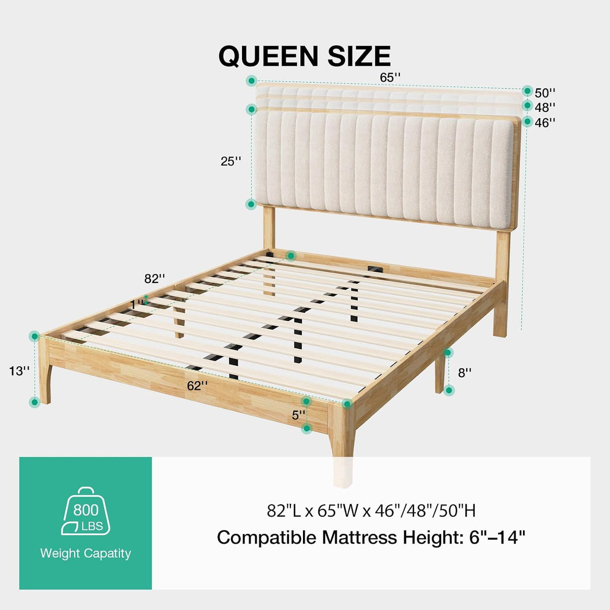 novilla queen size bed frame with 3-level adjustable shown in use