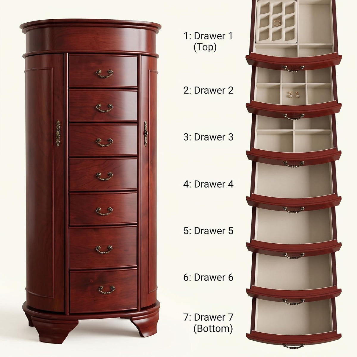 hives and honey daley oval jewelry armoire, stylish, side view